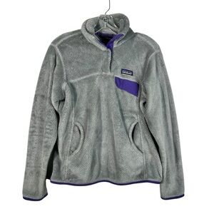 Patagonia Women's Gray Purple Re-Tool Plush Fleece Pullover Sweatshirt Small S